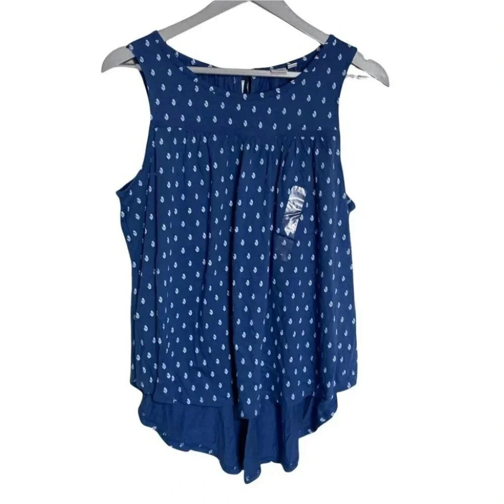 Gap M blue & white boho‎ print sleeveless relaxed fit tank NWT
